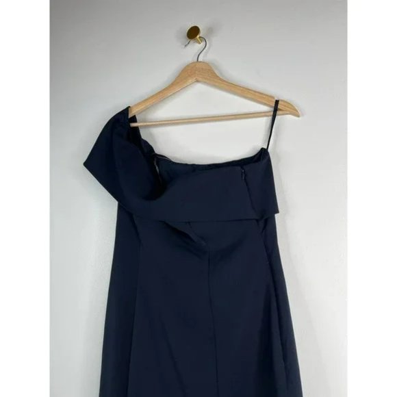 Eliza J Off The Shoulder Scuba Crepe Cocktail Dress Front Slit Navy Size: 6 NWOT - Picture 4 of 9